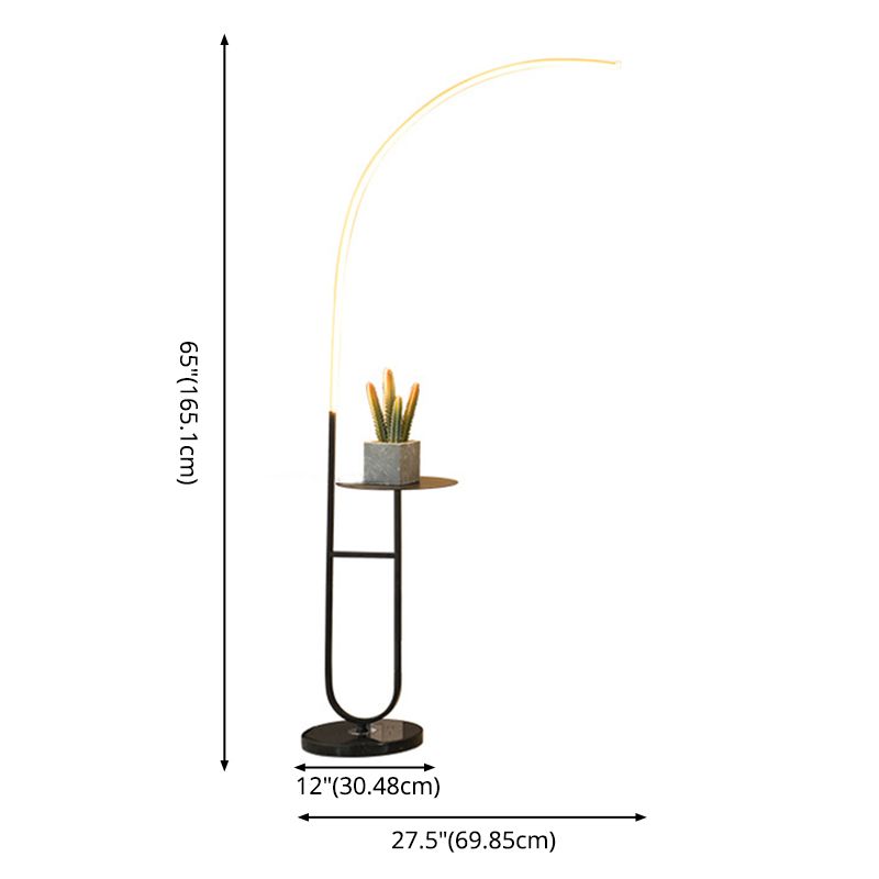 Lampada per pavimenti per pavimentazione a curva nera e oro Modern LED ACRILICO LED LIGHT con vassoio