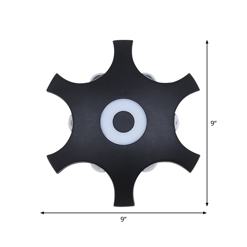 Snowflake Outdoor LED Wall Light Plastic 6-Bulb Modern Flush Mount Wall Sconce in Black, Warm/White Light