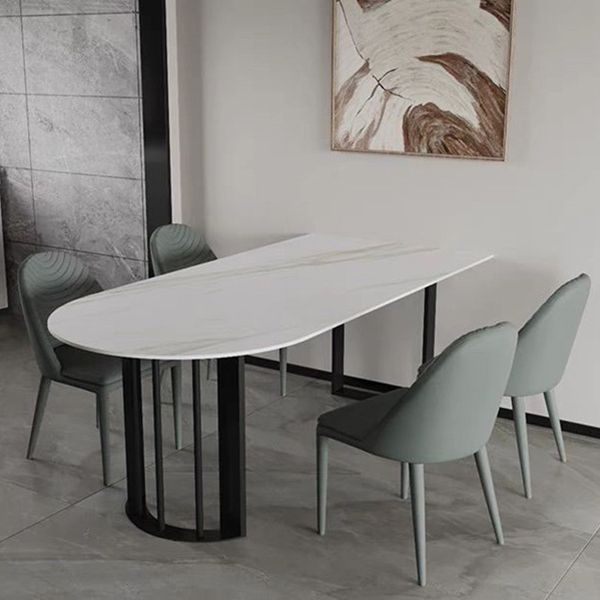 Modern White Stone Dining Table 78"L Table Sled Base Table for Home
