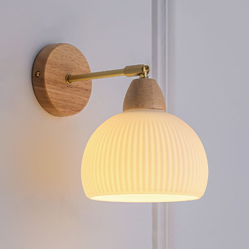 Modern Glass Shade Wall Light Fixture Wooden Wall Light Sconce for Bedroom