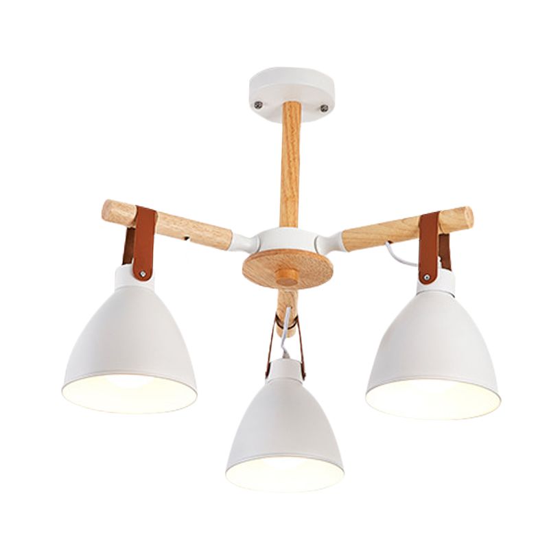 Macaron Bursting Wood Chandelier 3/6/8 Heads Ceiling Hanging Light in White/Blue with Bowl Shade and Leather Strap