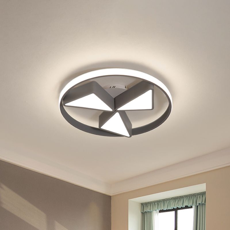 Iron Windmill Ceiling Flushmount Lamp Nordic Grey/White LED Flush Light Fixture with Out Glow Ring in Warm/White Light