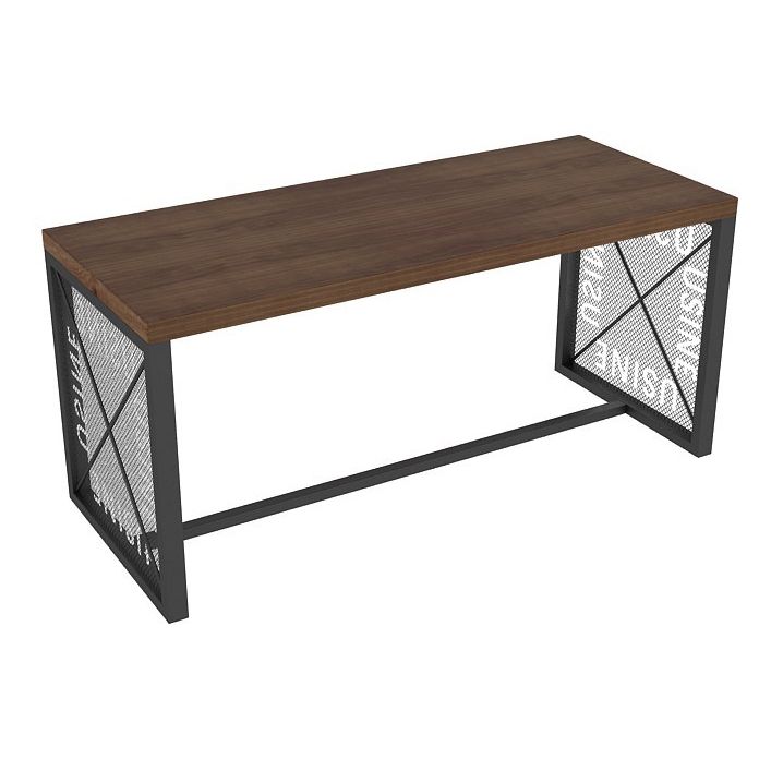 Mesa de comedor industrial mesa de madera maciza con base de caballete negro