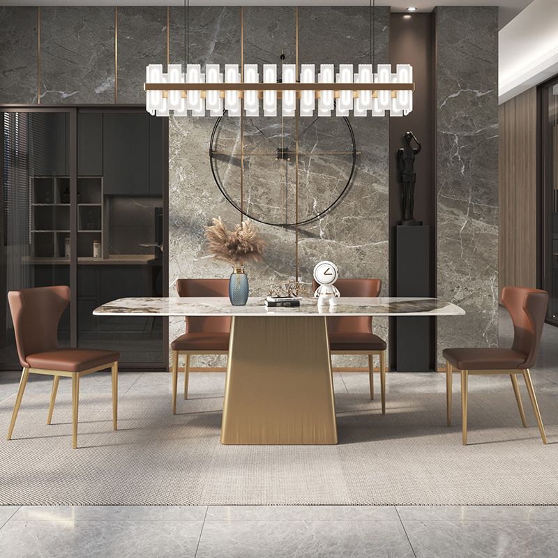 Sintered Stone Top Luxury Table for Restaurant Rectangle Dining Table with Pedestal Base