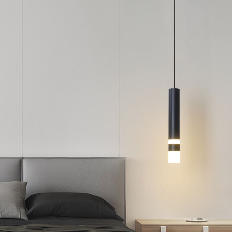 Black Cylindroid LED Pendant Light in Modern Simplicity Wrought Iron Hanging Lamp with Acrylic Shade