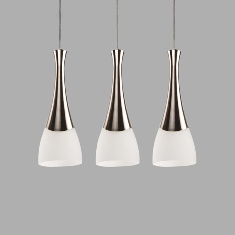 Animage en forme d'entonnoir en argent en forme de luminaire de style moderne en verre blanc multi-pendentif pour dîner
