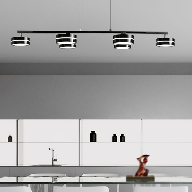 Metal and Acrylic Kitchen Island Fixture in Black LED Linear 5 / 6 - Head Pendant Ceiling
