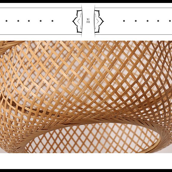 Asian Style Bamboo Weaving Lantern Hanging Light Wooden Single Bulb Ceiling Suspension Lamp for Cafe Shop