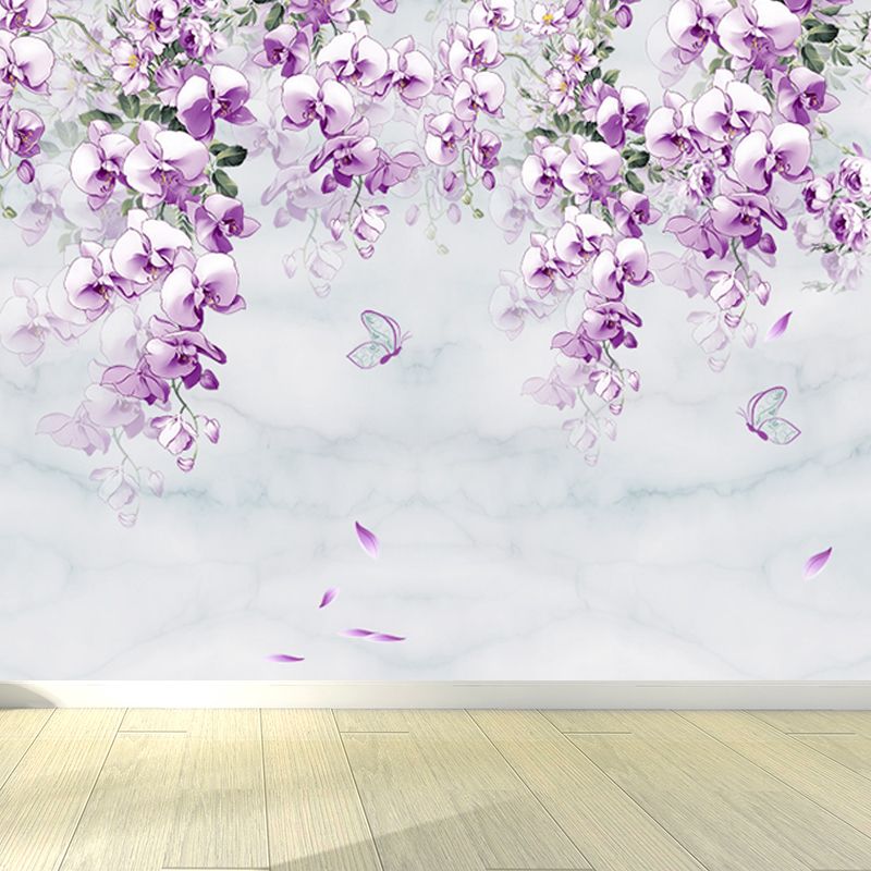 Waterproof Flower Wall Mural Modern Non-Woven Wall Covering, Custom Size Available