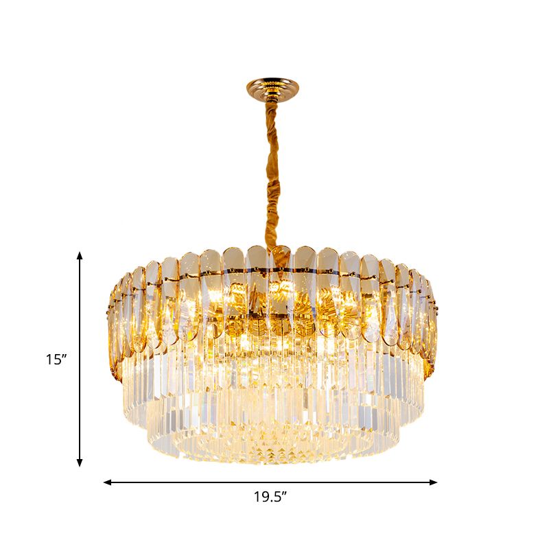 Tradizionale lampadario rotondo a livello chiaro cristallo a 8 luci a 8 luci la luce del soffitto appesa in oro