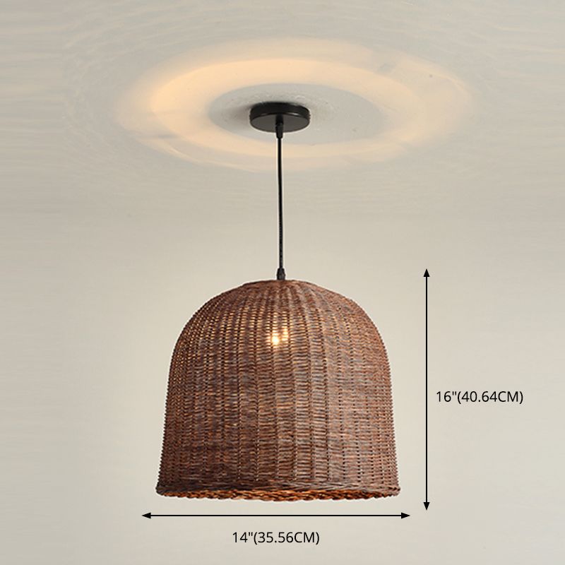 Farmhouse Natural Rattan Pendant Lighting 1-Light  Dining Room Hanging Lamp in Brown