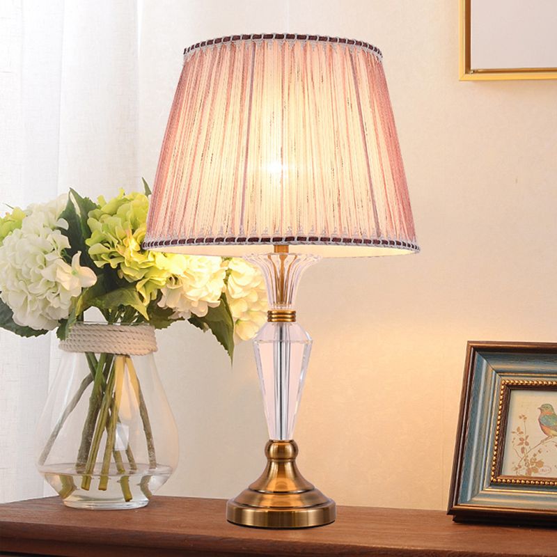 1 Head Living Room Desk Lamp Modernism Pink Table Light with Conical Fabric Shade