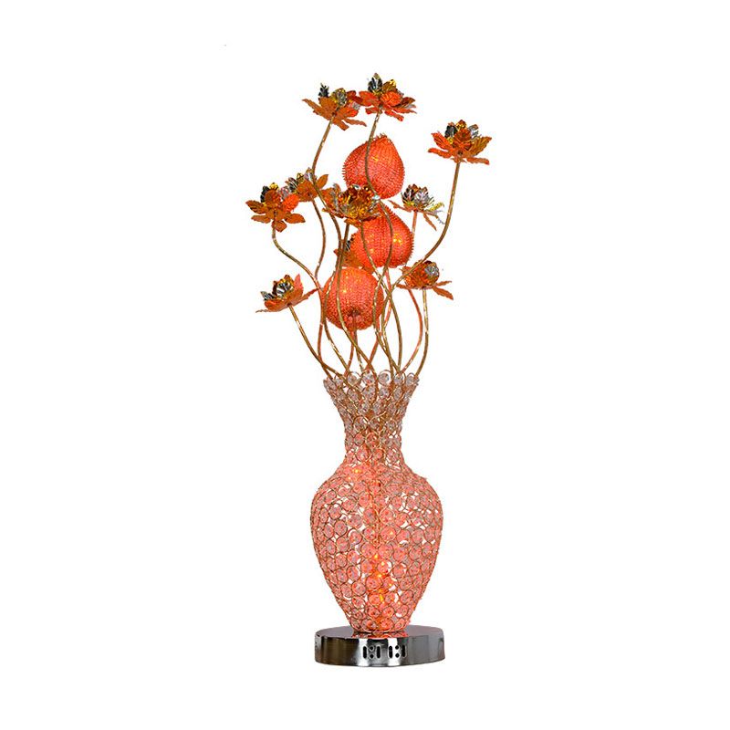 Gold LED Table Lighting Art Decor Crystal Embedded Pineapple-Like Blossom Nightstand Lamp