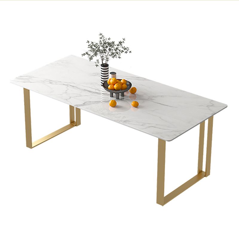 Traditionele luxe rechthoekige eettafel gesinterde stenen eettafel met dubbele voetstuk