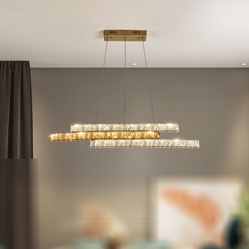 Minimalist Luxury LED Island Light Fixture Clear and Amber Crystal Linear Suspension Light
