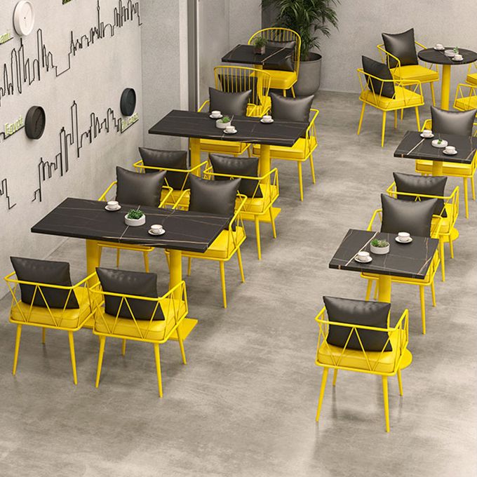 Industrial Style Dining Table Black Sintered Stone Table with Yellow Metal Base