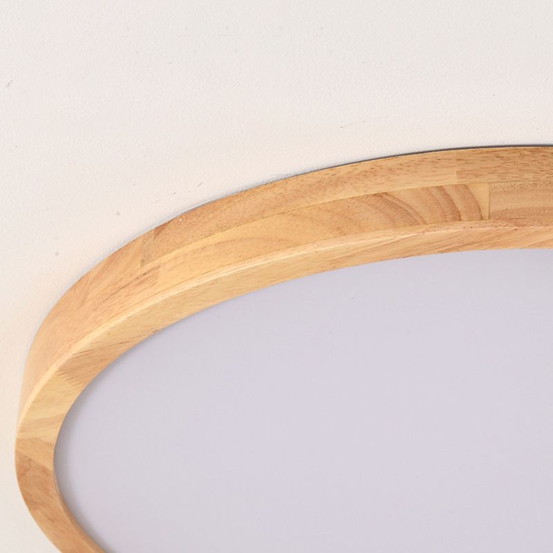 Round Flush Light Fixtures Modern Style Wood 1 Light Flush Mount Lights