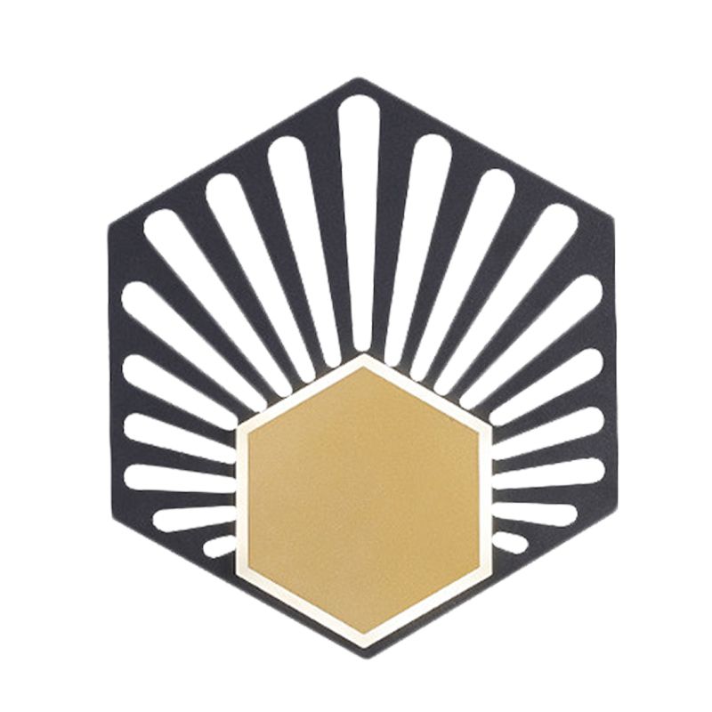 Hexagon Wall Mounted Light Modernist Metallic LED Bedside Sconce Lamp in Black with Fan Design, 8"/10" Wide