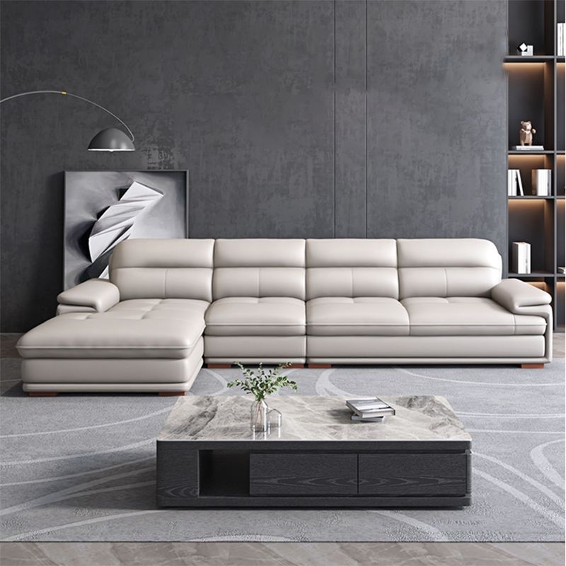 Nordic Stationary Genuine Leather Living Room Recessed Arm Sofa Chaise