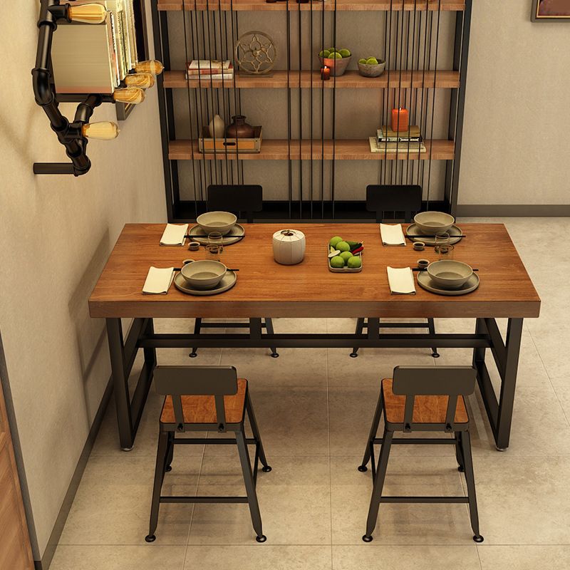 Industrial Wooden Dining Room Set with Rectangle Table and Metal Base Formal Dining Table Furniture