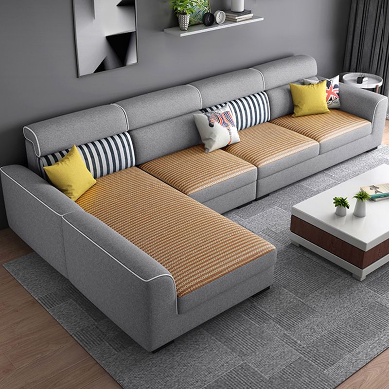 34.6"H Modern Linen/Faux Leather Square Arm Sofa& Chaise Lounge for Living Room