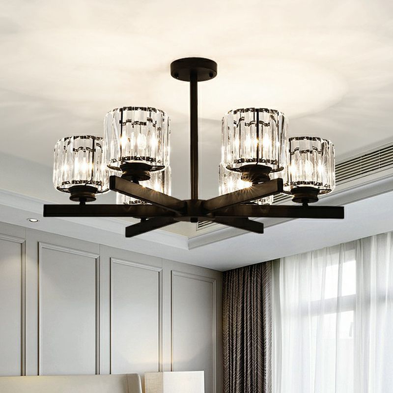 Cylindrical Crystal Ceiling Hang Lamp Minimalistic Chandelier Lighting for Living Room
