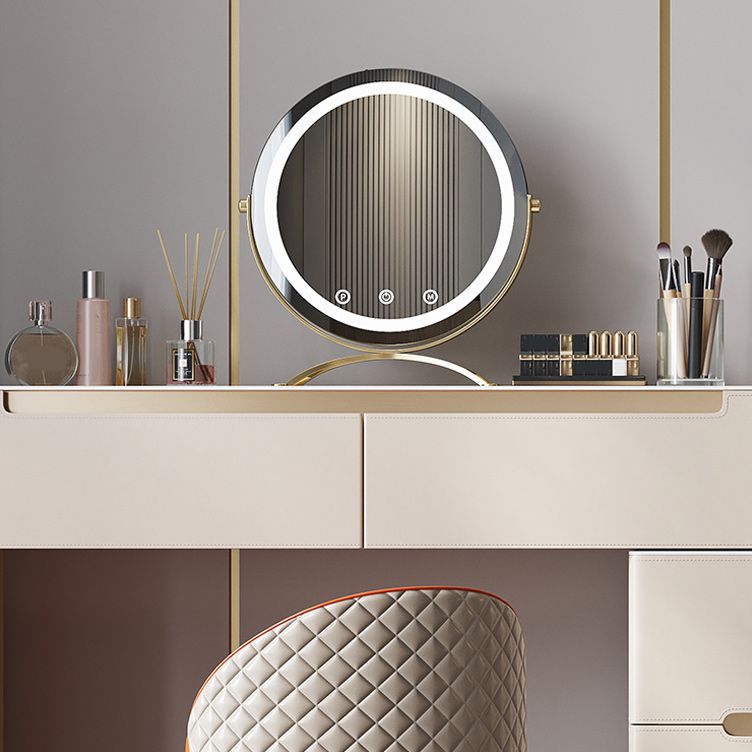 Contemporary With Drawer Metallic Bedroom Lighted Mirror Dressing Table