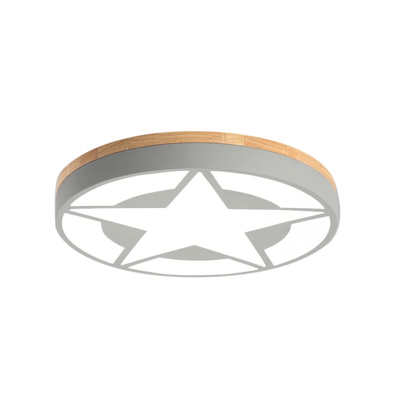 Wood LED Ceiling Light, Star Flush Mount Light with Acrylic Shade for Boys Bedroom Modern Style