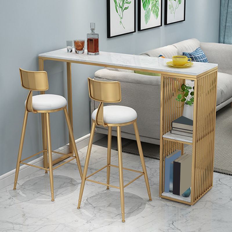 Gold Metal Dining Stools Glam Round Bar Stools with Footrest