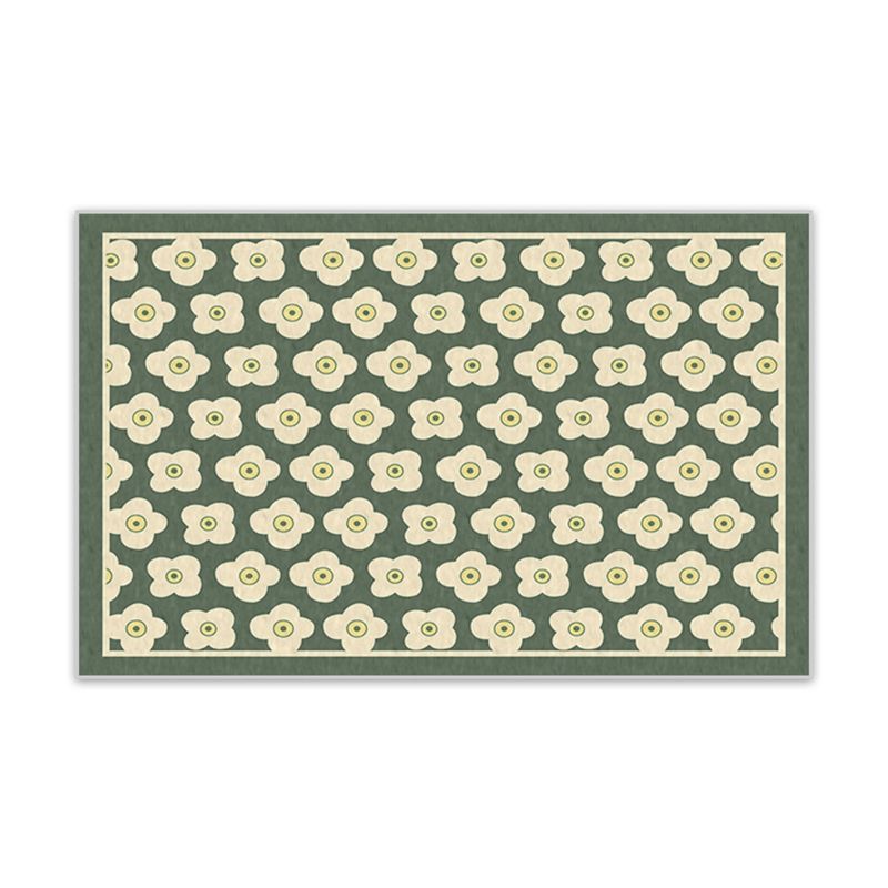 Green Modern Carpet Flower Pattern Polyester Area Rug Anti-Slip Easy Care Rug for Home Decor