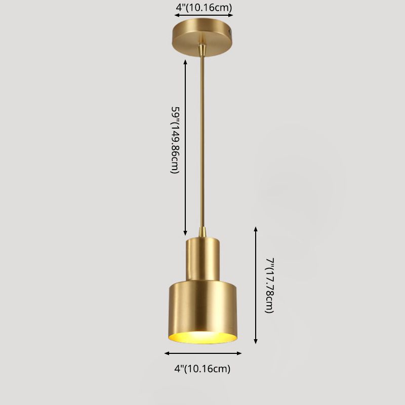 Lumière suspendue cylindrique postmoderne 1 Bulbes Pendant en métal en or pour le restaurant