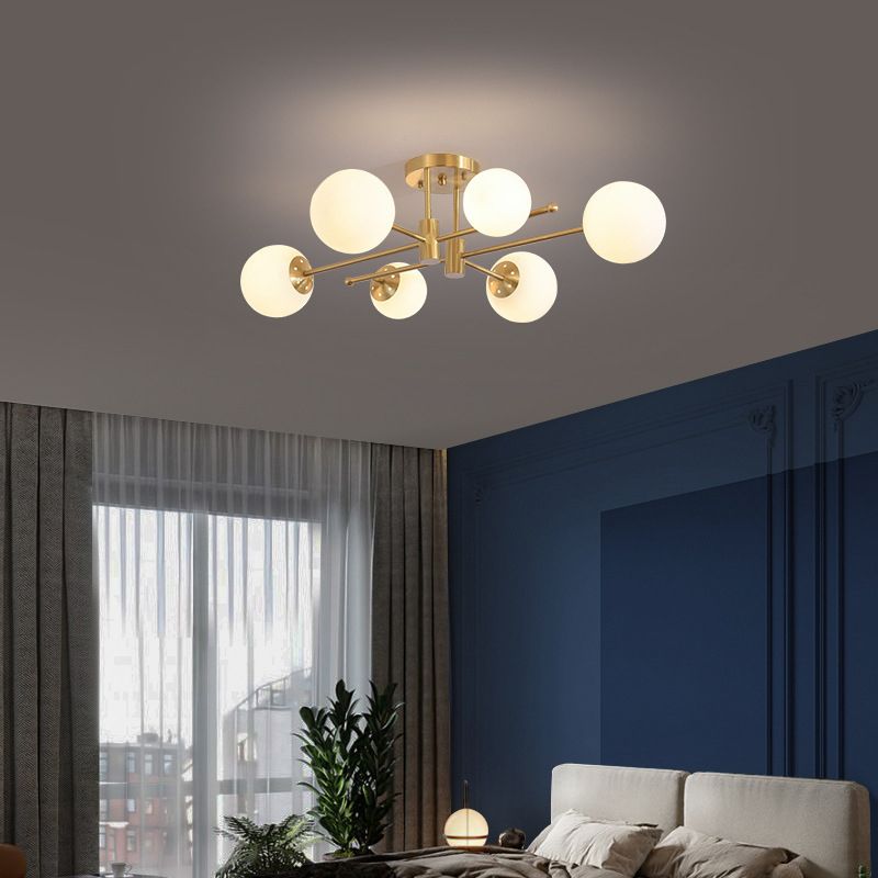 Glass Bubble Semi Mount Lighting Minimalist Style Semi Flush Ceiling Light in Gold