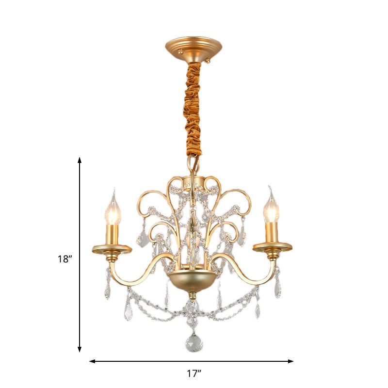 Flammenlose Kerze, Metall-Anhänger, Kronleuchter, Vintage-Gold, 3/6-flammige Hängelampe mit Kristalldekoration