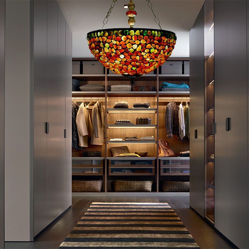 2/3 Luci 12 "/16" W Dining Room Lampada lampada lampada mediterranea Bronzo Bronzo Luce con tonalità in pietra a cupola