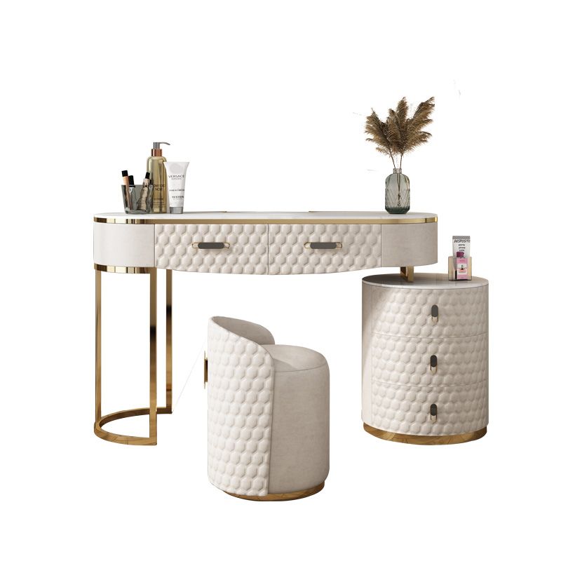 5 Drawers 29.52" High Vanity Set with Stool Faux Leather Dresser