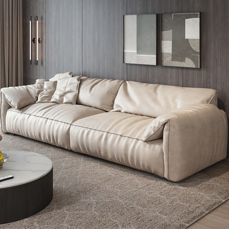 Pillow Armrest Down/latex Upholstery Imitation Leather Upholstery Beige Rectangular Sofa