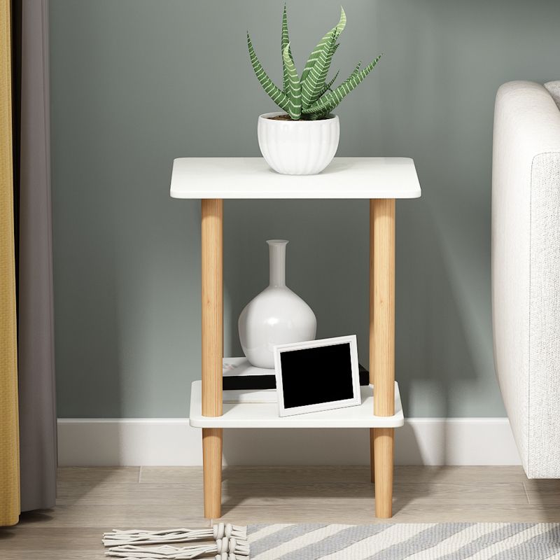 Modern Wood End Slide Table 2-Tier Corner Table with Storage