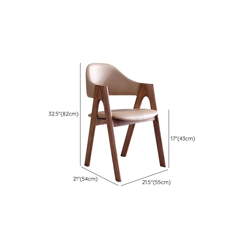 Open Back Dining Side Chair Solid Wood Dining Chair in Brown