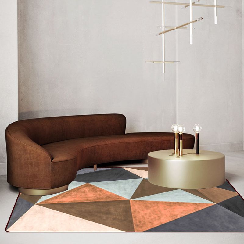 Modern Living Room Rug in Brown Color Block Triangle Print Rug Polyester Anti-Slip Pet Friendly Area Rug