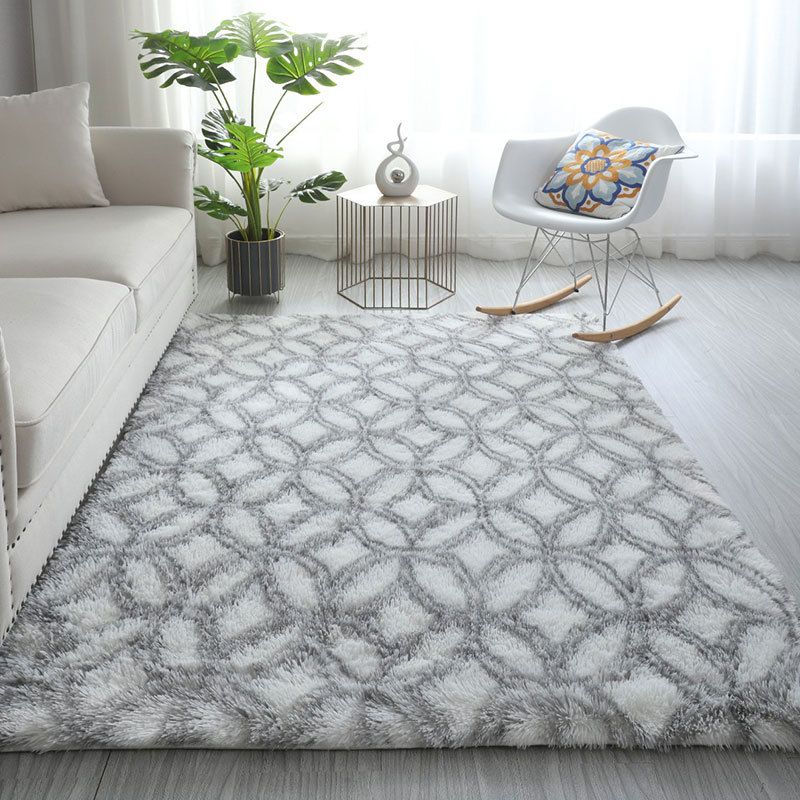 White Tone Simple Area Carpet Polyester Geometric Print Indoor Rug Anti-Slip Backing Carpet for Living Room