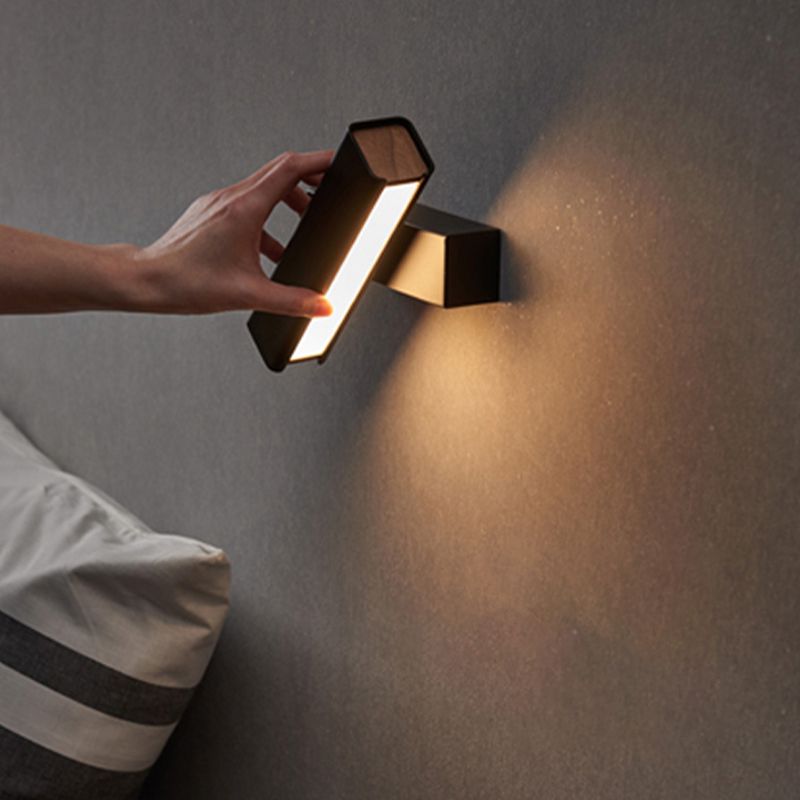 Aluminium LED Rotatable Wall Sconce in Modern Minimalist Style Wooden Wall Lamp for Bedroom