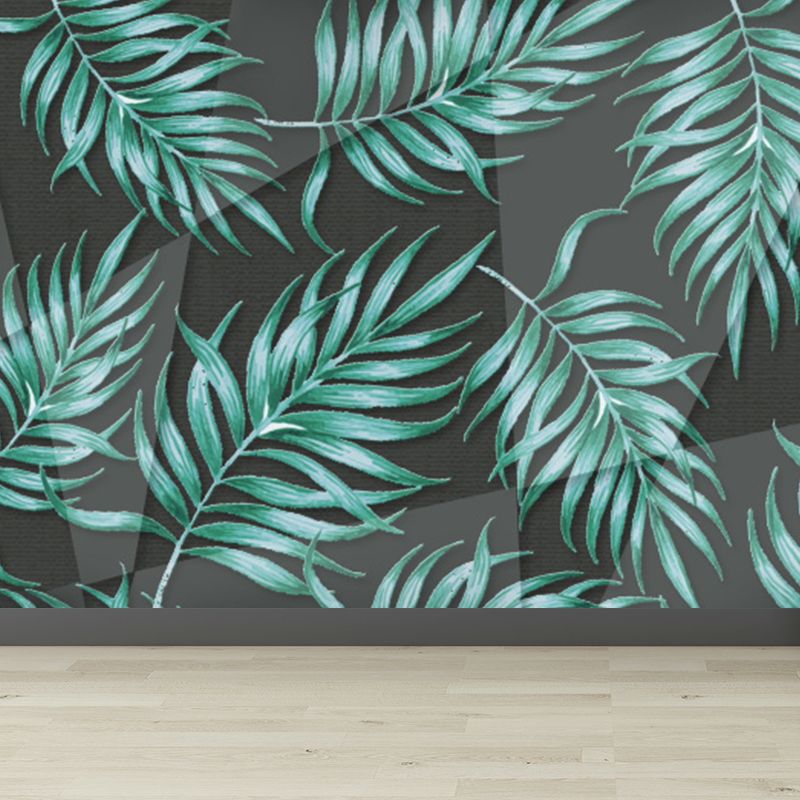 Giant Tropical Mural Wallpaper in Green Palm Leaves Wall Covering, Custom Printed
