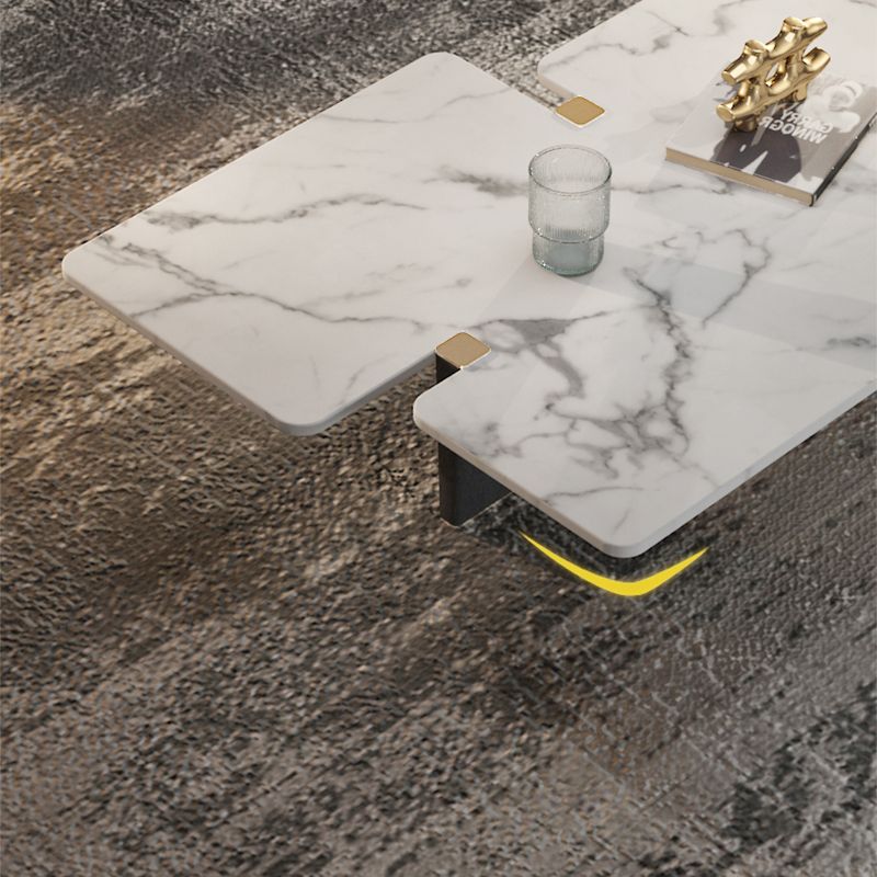 13.7"H Contemporary Wooden 3-leg Base White/grey Irregular Marble Coffee Table