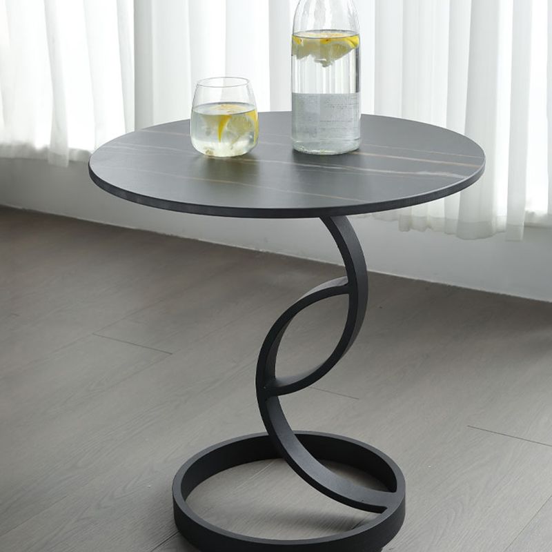Round Black and White Stone Coffee Table Pedestal 1 Single Cocktail Table