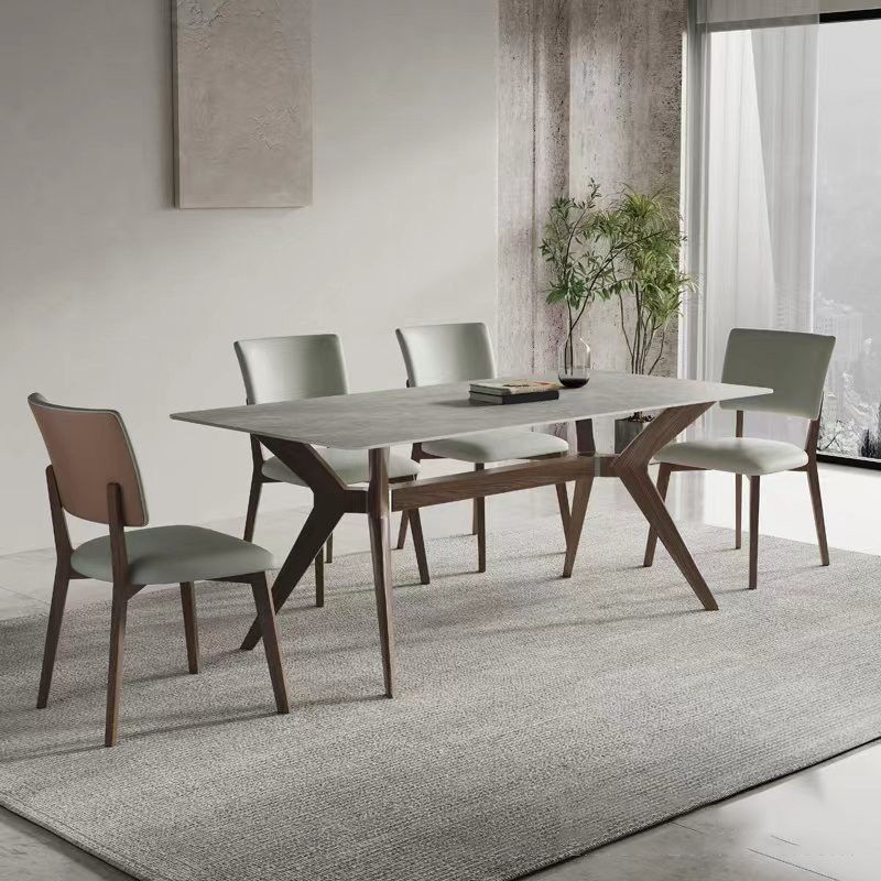Modern Style Sintered Stone Dining Table Set Wood 1/2/5/7 Pieces Dining Set