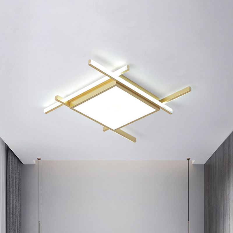 Square Flush Light Fixture Nordic Acrylic 18"/23" Wide LED Bedroom Close to Ceiling Lamp in Gold, Warm/White Light