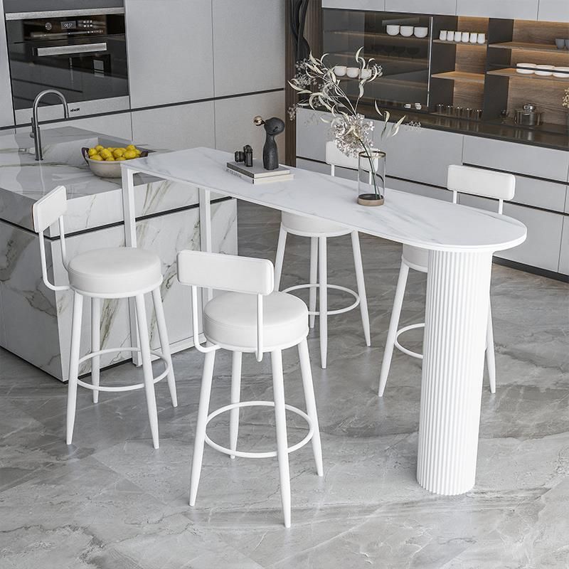Contemporary Bar Table Stone Bar Dining Table with Double Pedestal