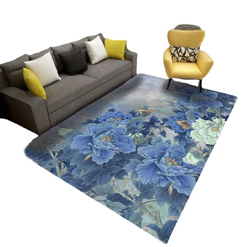 Modern Indoor Rug Bold Flower Print Carpet Washable Polyster Area Carpet with Non-Slip Backing