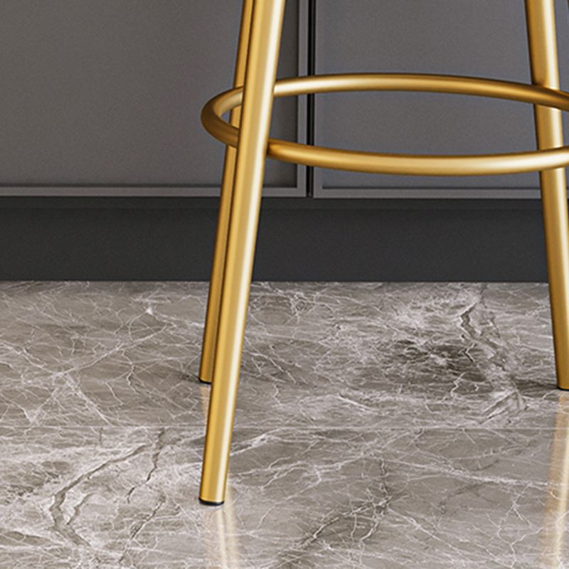 Round Upholstered Counter Height Stool Scandinavian Footrest Bar-stool with Gold Base