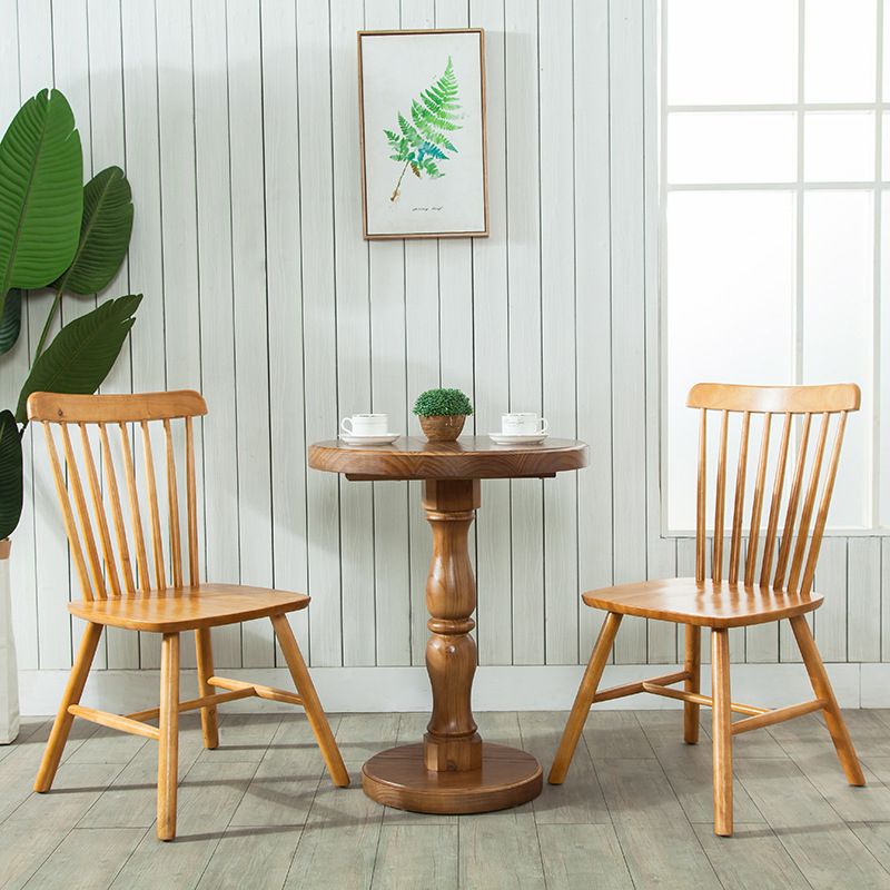 Pedestal Base Round Wooden Table in Brown Modern Style Coffee Table